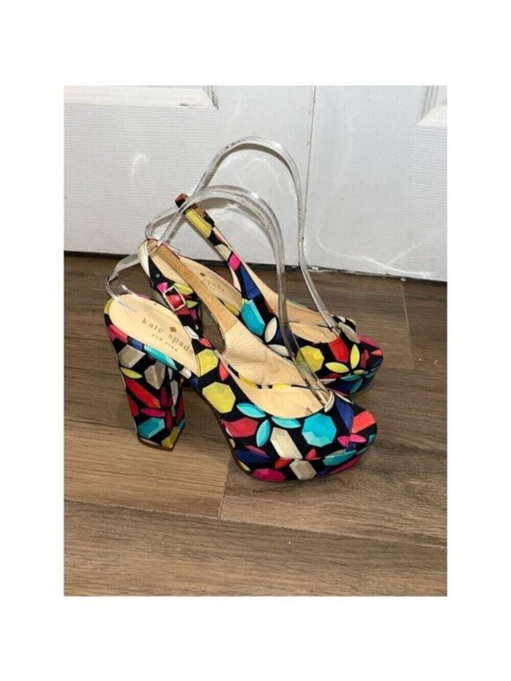 Kate Spade Multicolour Slingback Platform Heels Peep Toe Sandel Women's Size 7.5